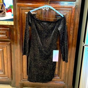 Black velvet shimmer off the shoulder party dress. Size M
